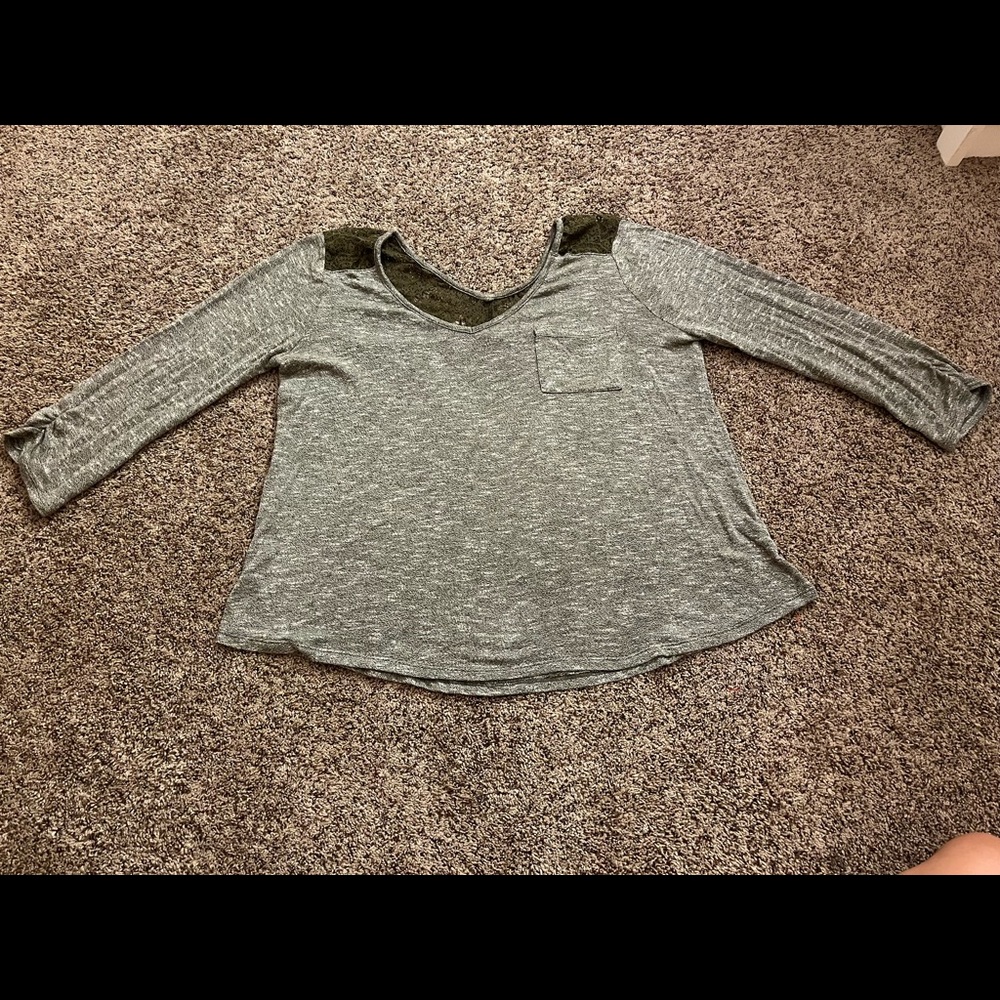 Green blouse with lace detail